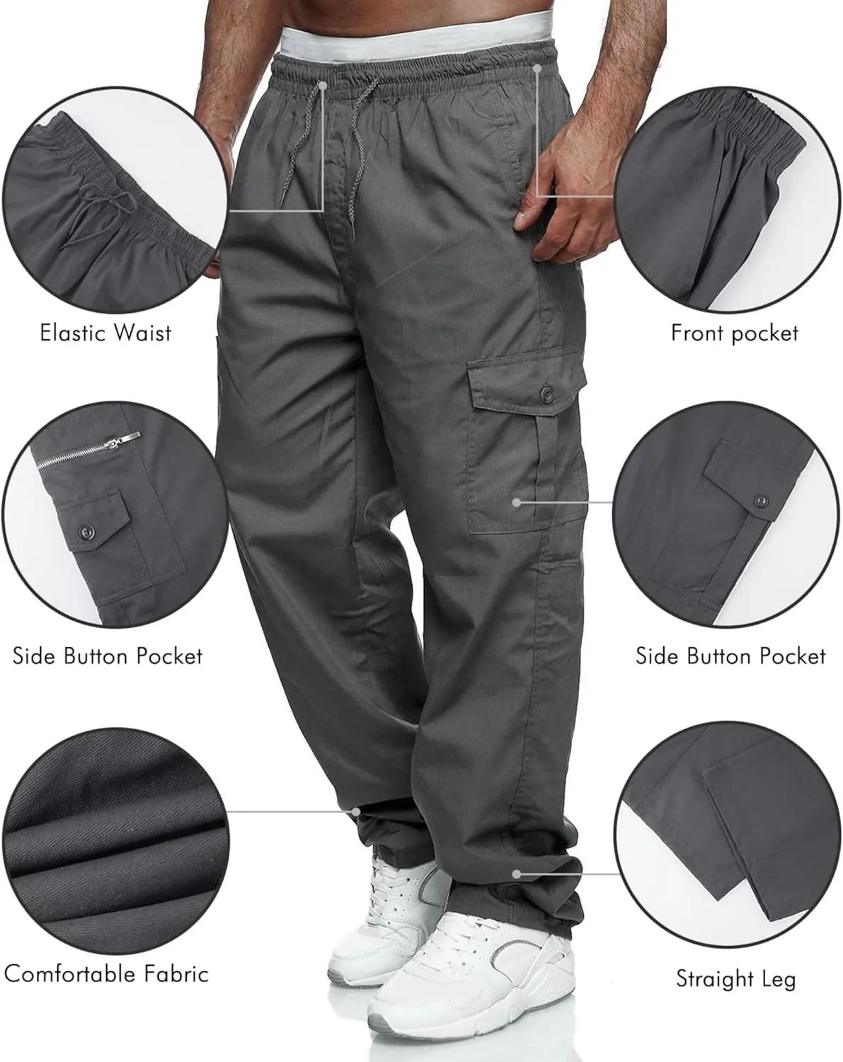 Julidostore Stretchmotions - Super Stretch Ice-Silk Comfort Cargo Pants Mens 6 Pockets Tactical Joggers Outdoor Trousers