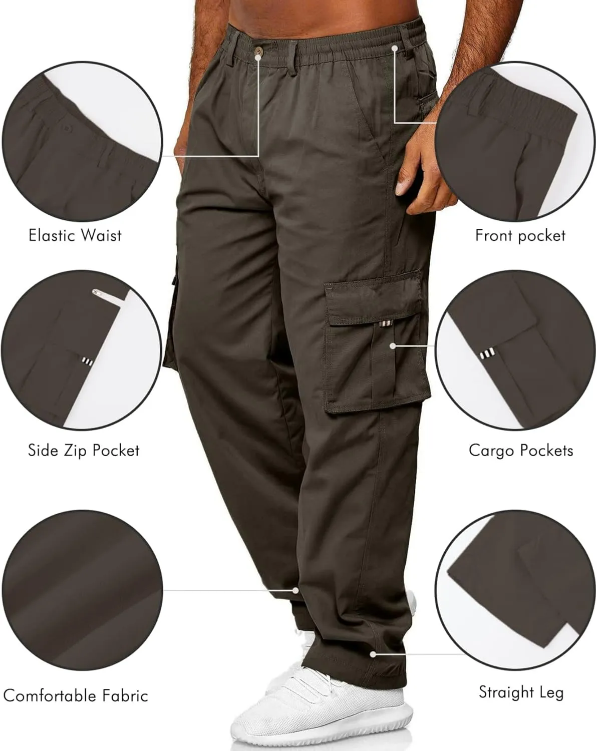 Julidostore Stretchmotions - Super Stretch Ice-Silk Comfort Cargo Pants Mens 6 Pockets Tactical Joggers Outdoor Trousers