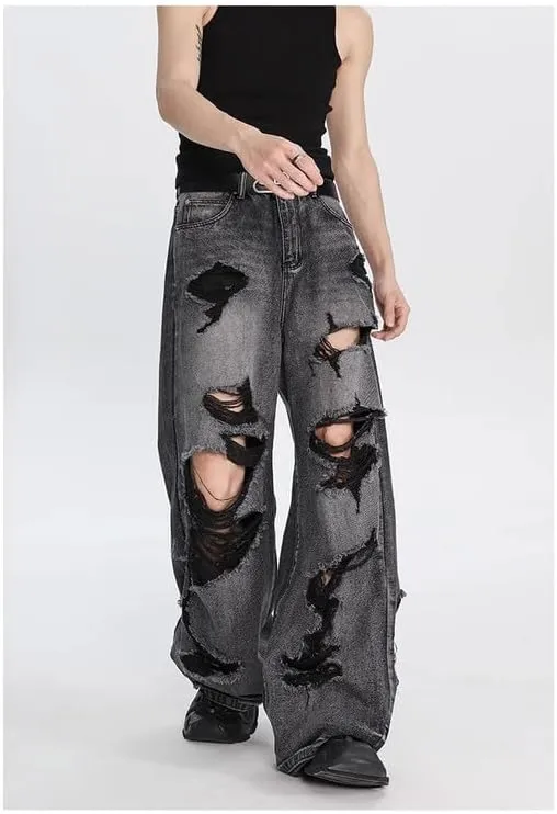 jupkem Men's Baggy Jeans Y2k Goth Wide Leg with Multiple Pockets Women Fashion 90s Hiphop Cargo Pants Y2k Harajuku Streetwear