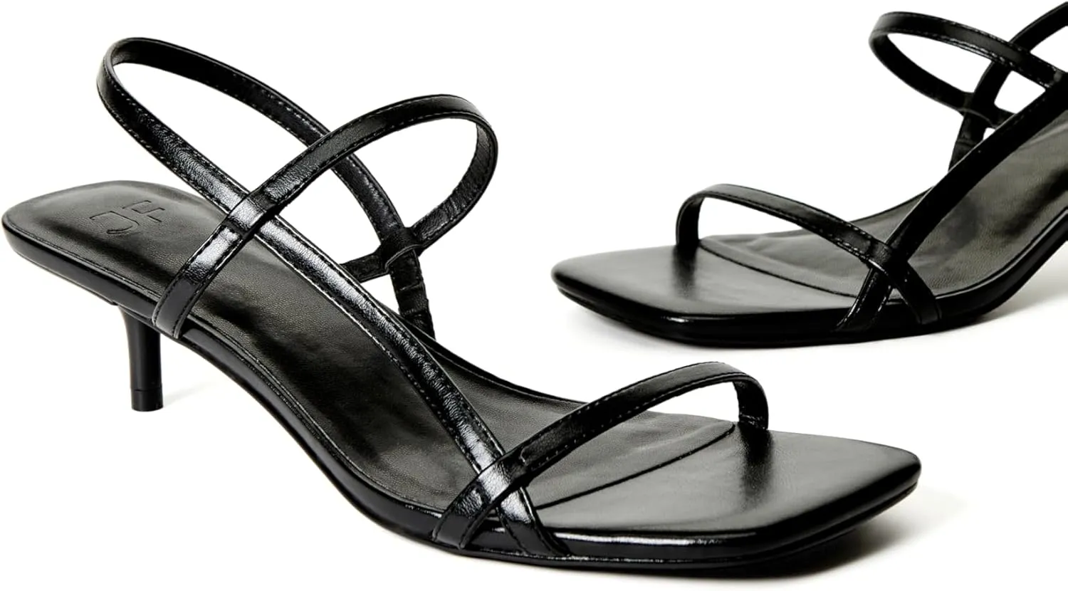 JustFab Kitten Heels for Womens Square Open Toe Slip on Heels Strappy Sandals Comfort Dress Party Shoes - NICOLE