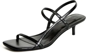 JustFab Kitten Heels for Womens Square Open Toe Slip on Heels Strappy Sandals Comfort Dress Party Shoes - NICOLE