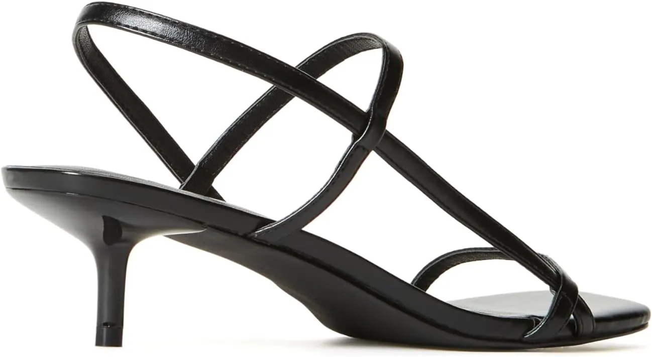 JustFab Kitten Heels for Womens Square Open Toe Slip on Heels Strappy Sandals Comfort Dress Party Shoes - NICOLE