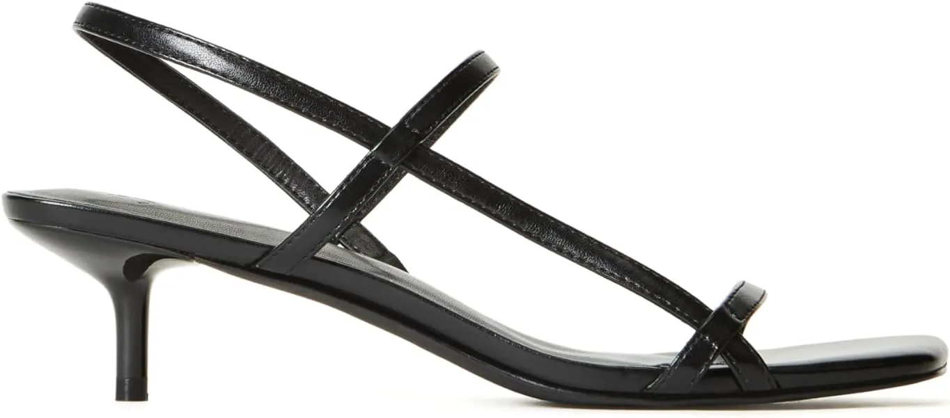 JustFab Kitten Heels for Womens Square Open Toe Slip on Heels Strappy Sandals Comfort Dress Party Shoes - NICOLE