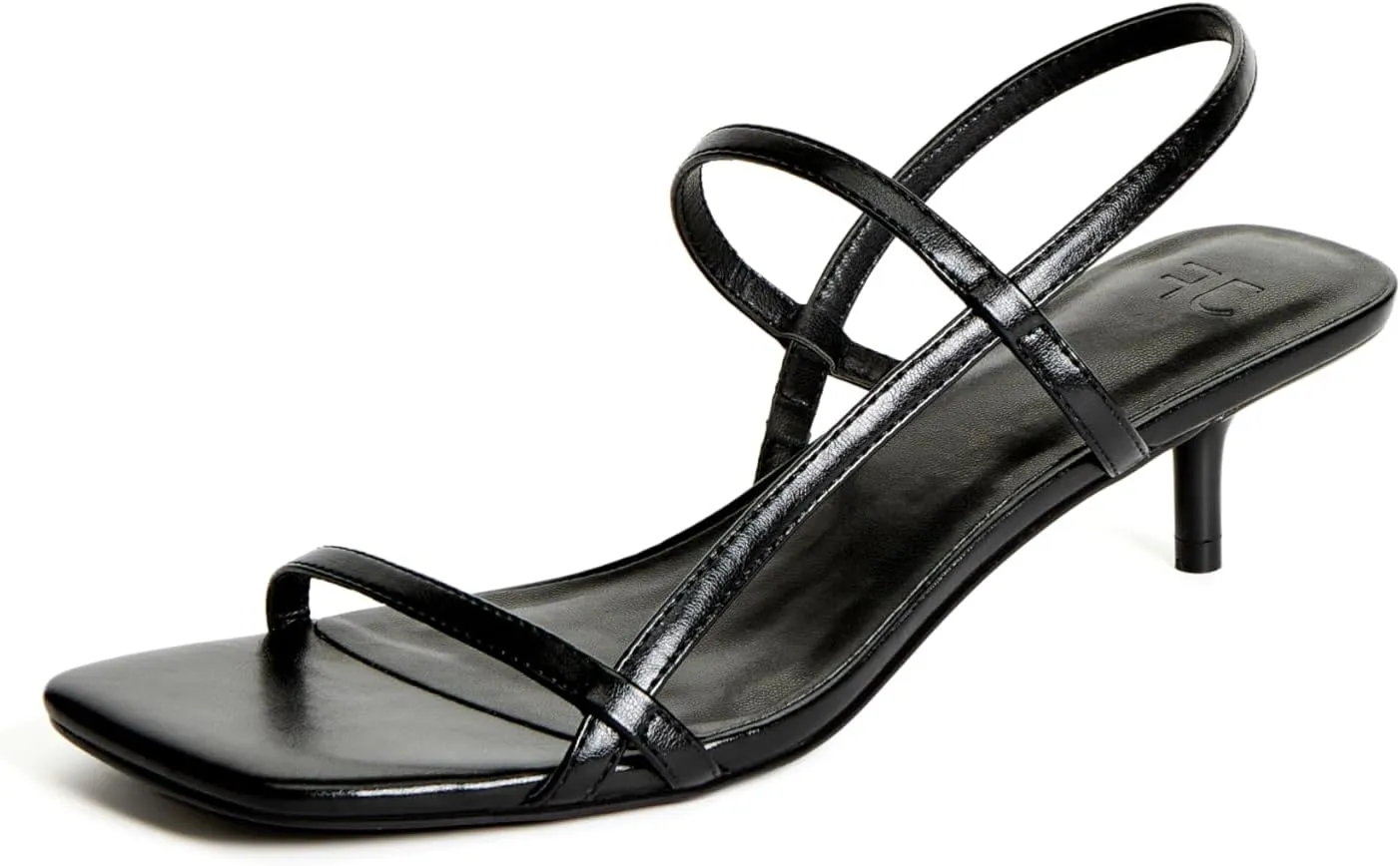JustFab Kitten Heels for Womens Square Open Toe Slip on Heels Strappy Sandals Comfort Dress Party Shoes - NICOLE
