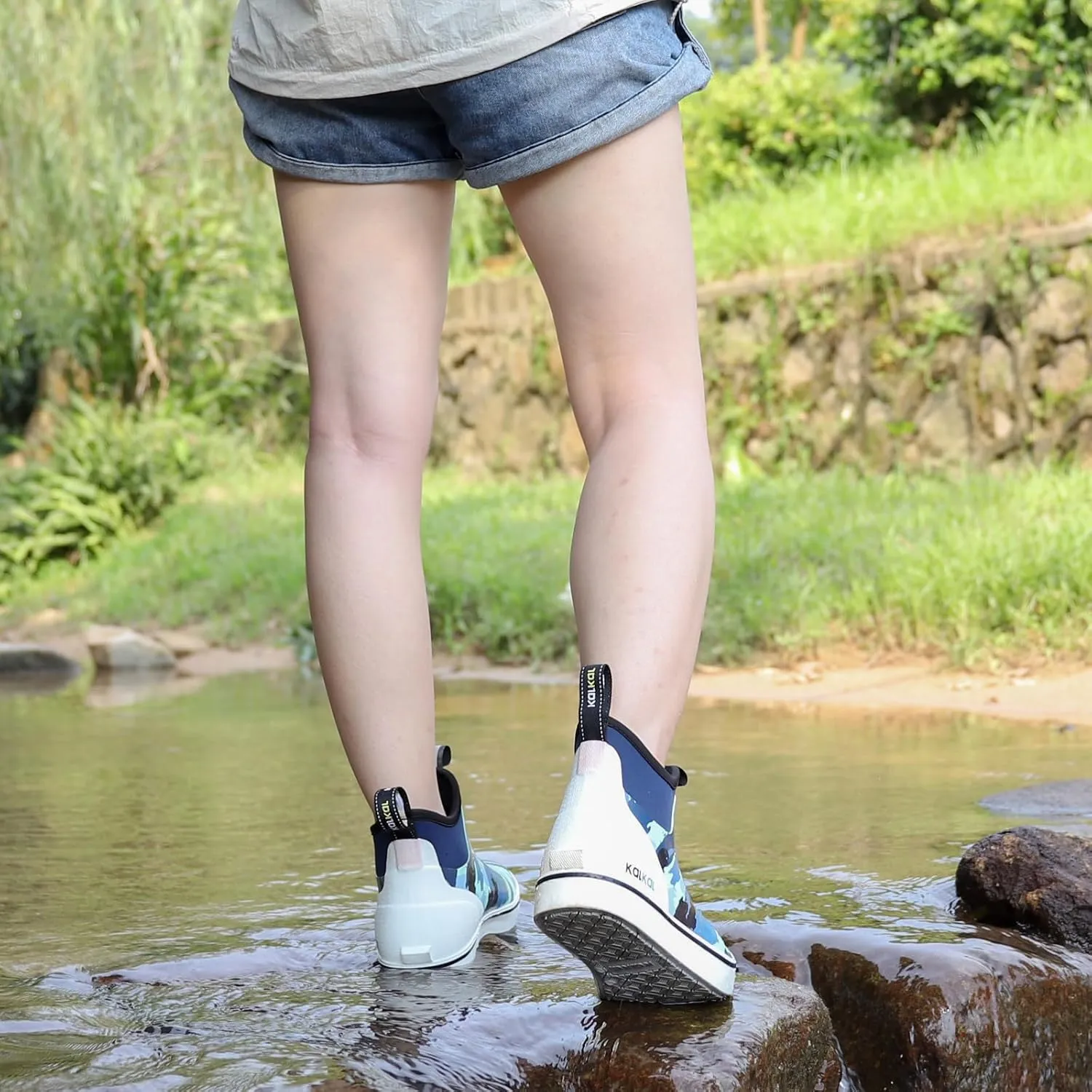 Kalkal Women's Deck Boots, Waterproof Ankle Rain Boots Fishing Boots with High Traction, Women's Rubber Boots For Gardening Fishing Boating Camping
