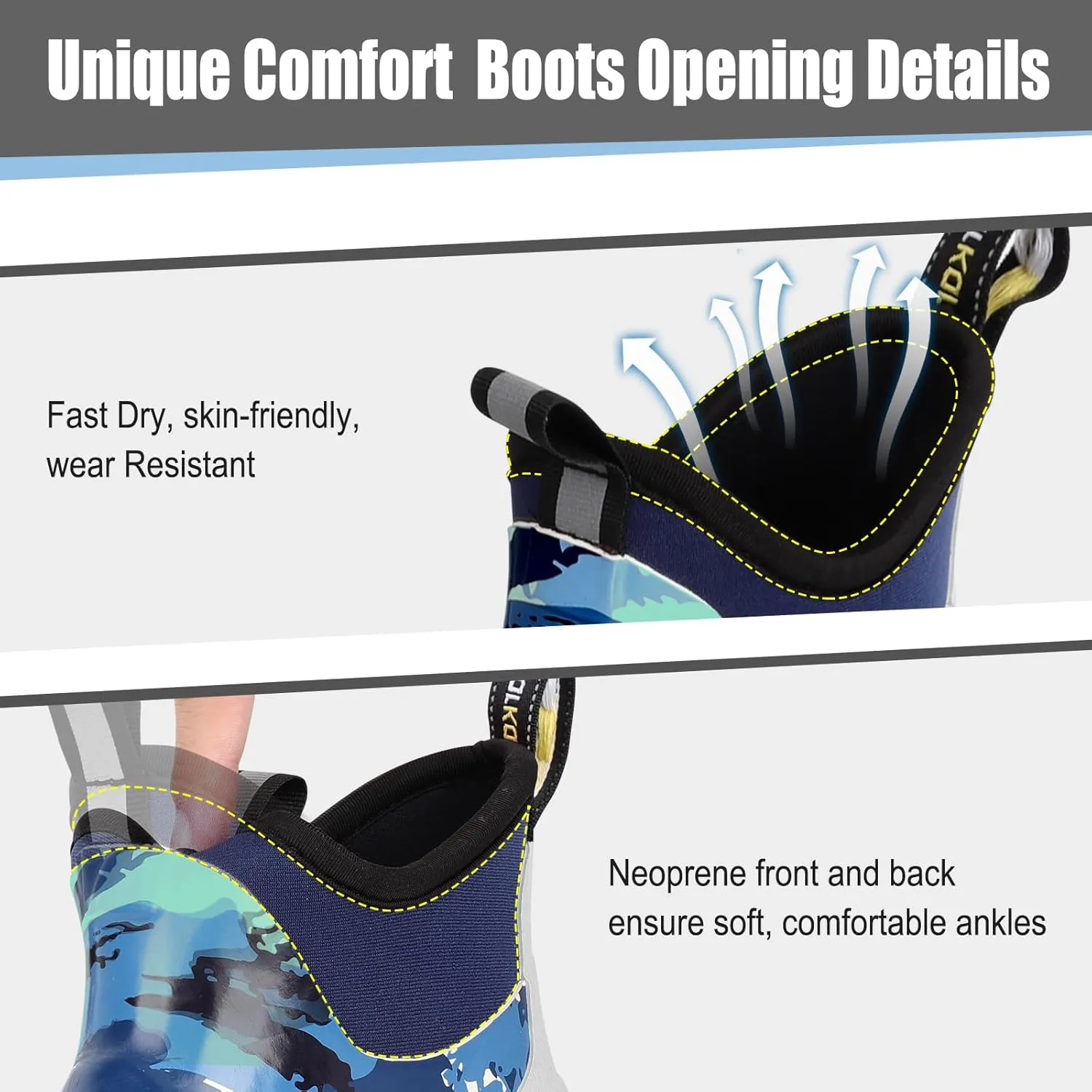 Kalkal Women's Deck Boots, Waterproof Ankle Rain Boots Fishing Boots with High Traction, Women's Rubber Boots For Gardening Fishing Boating Camping
