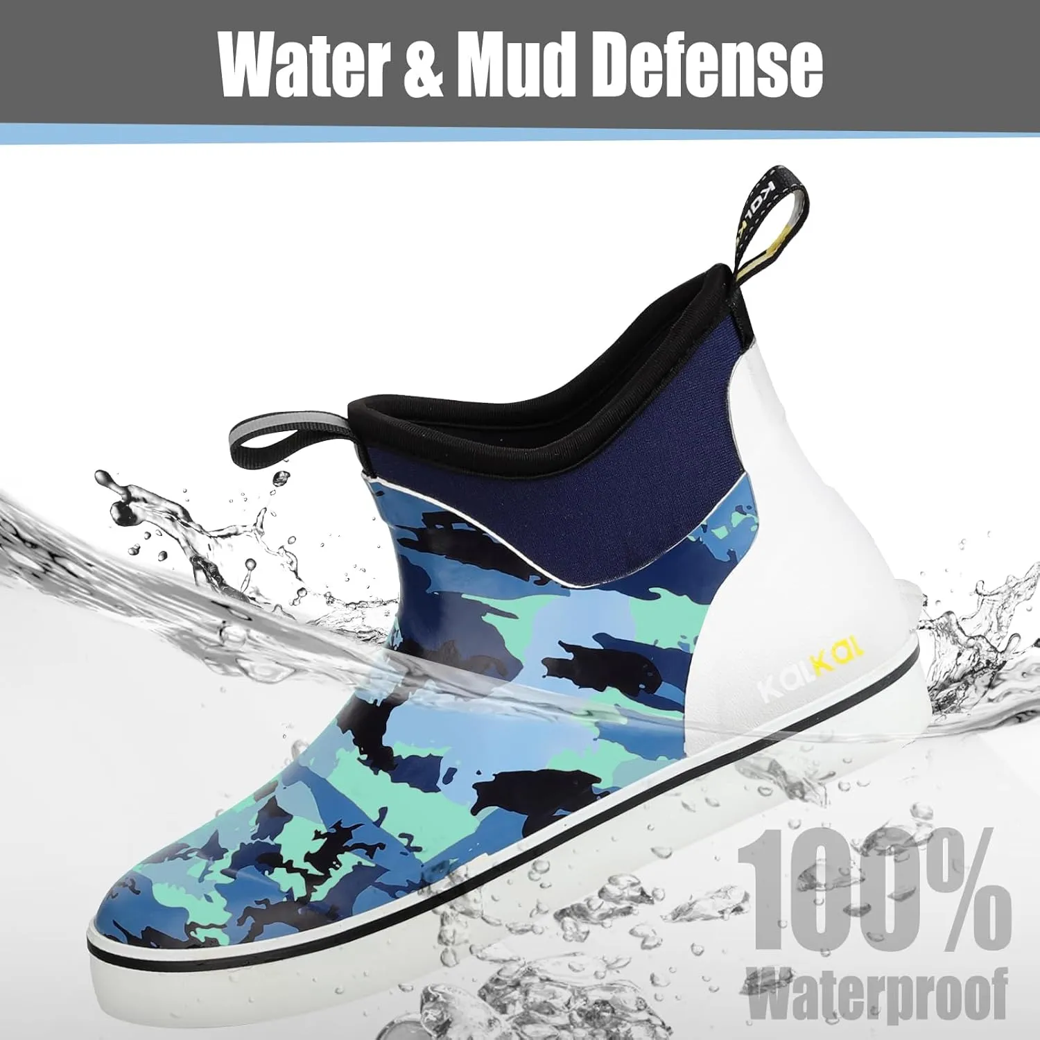Kalkal Women's Deck Boots, Waterproof Ankle Rain Boots Fishing Boots with High Traction, Women's Rubber Boots For Gardening Fishing Boating Camping