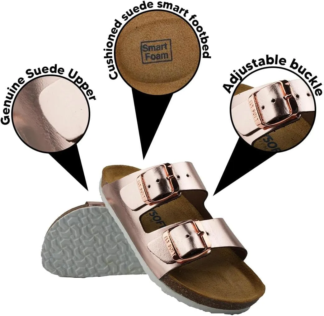 Kids' 100% Genuine Leather Sandals - Comfortable Smart Foam Footbed, Adjustable Straps, Durable Non-Slip Sole and Stylish