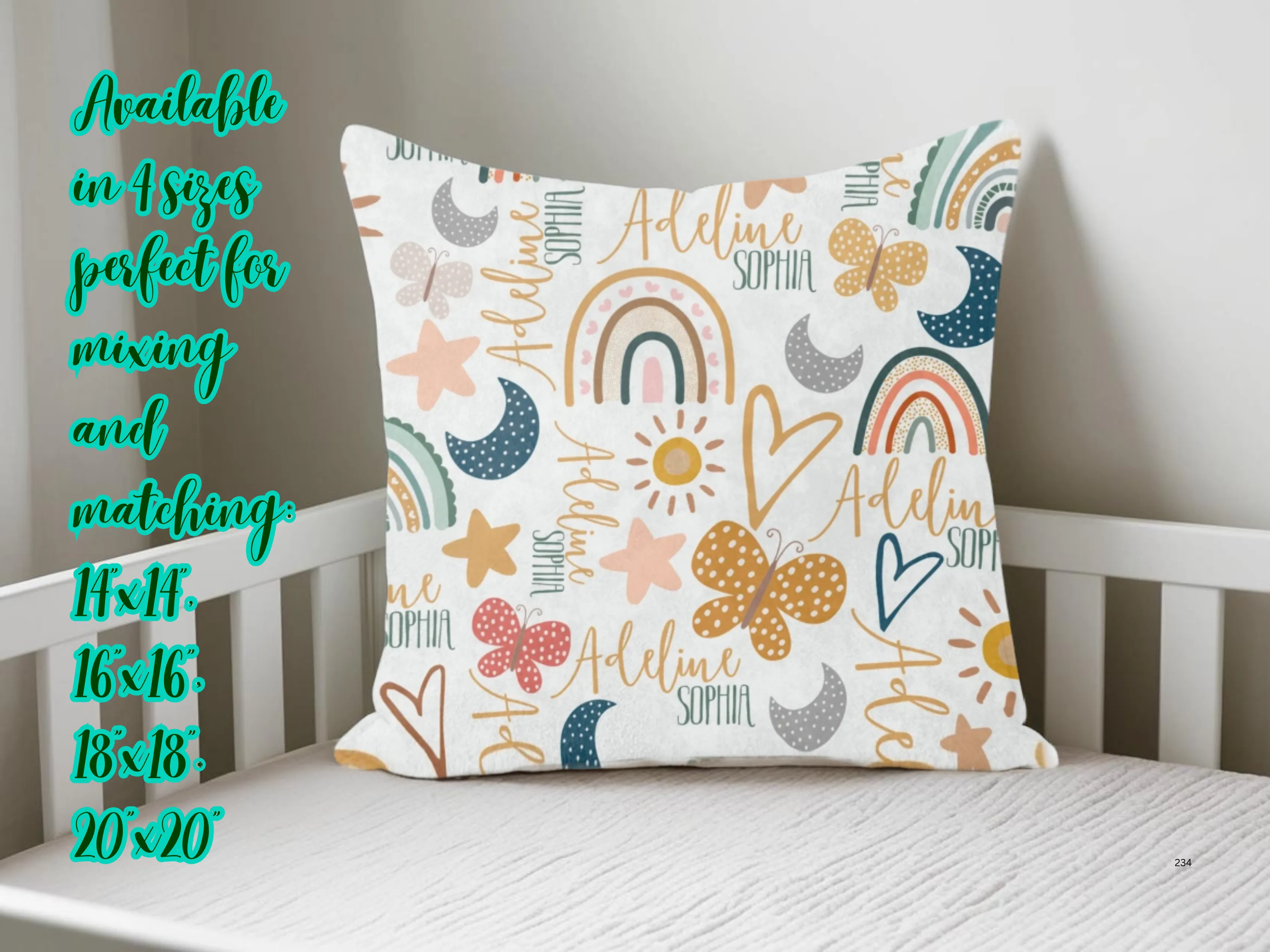 Kids Custom Name Square Pillow Boho Design Personalized Name Pillow Boho Theme Accents for Baby Room Girls Room Decor Boho Kids Room Decor