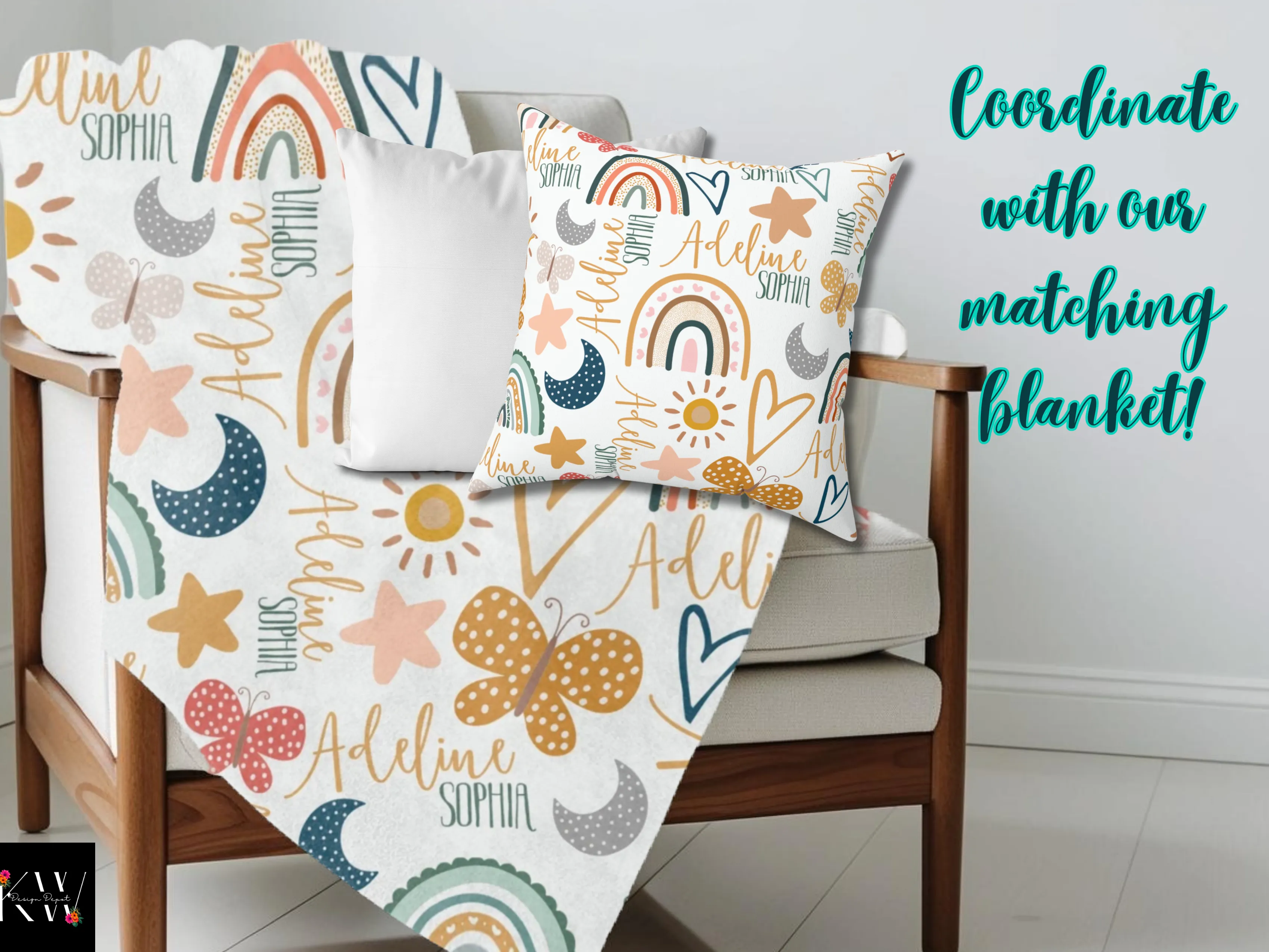 Kids Custom Name Square Pillow Boho Design Personalized Name Pillow Boho Theme Accents for Baby Room Girls Room Decor Boho Kids Room Decor