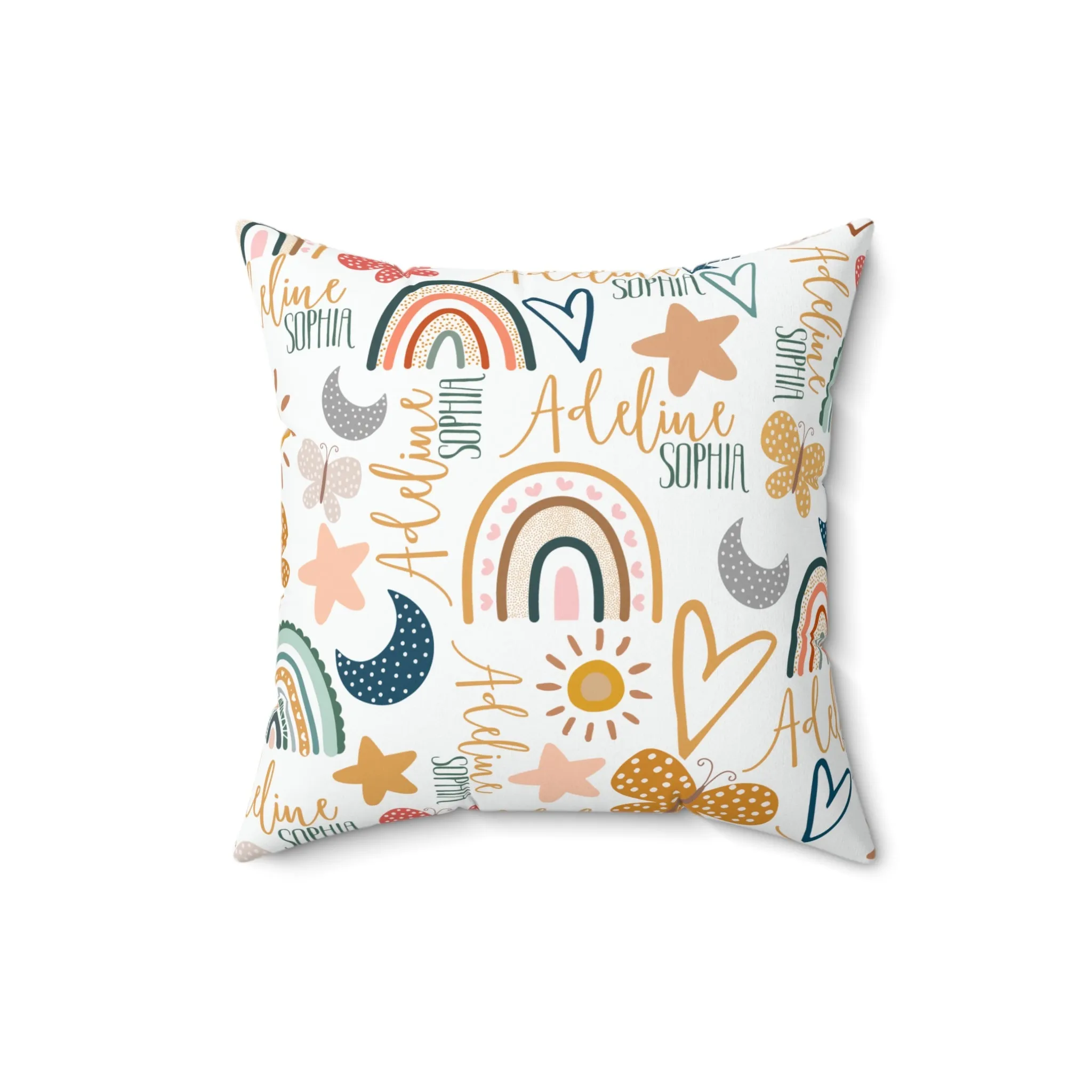 Kids Custom Name Square Pillow Boho Design Personalized Name Pillow Boho Theme Accents for Baby Room Girls Room Decor Boho Kids Room Decor