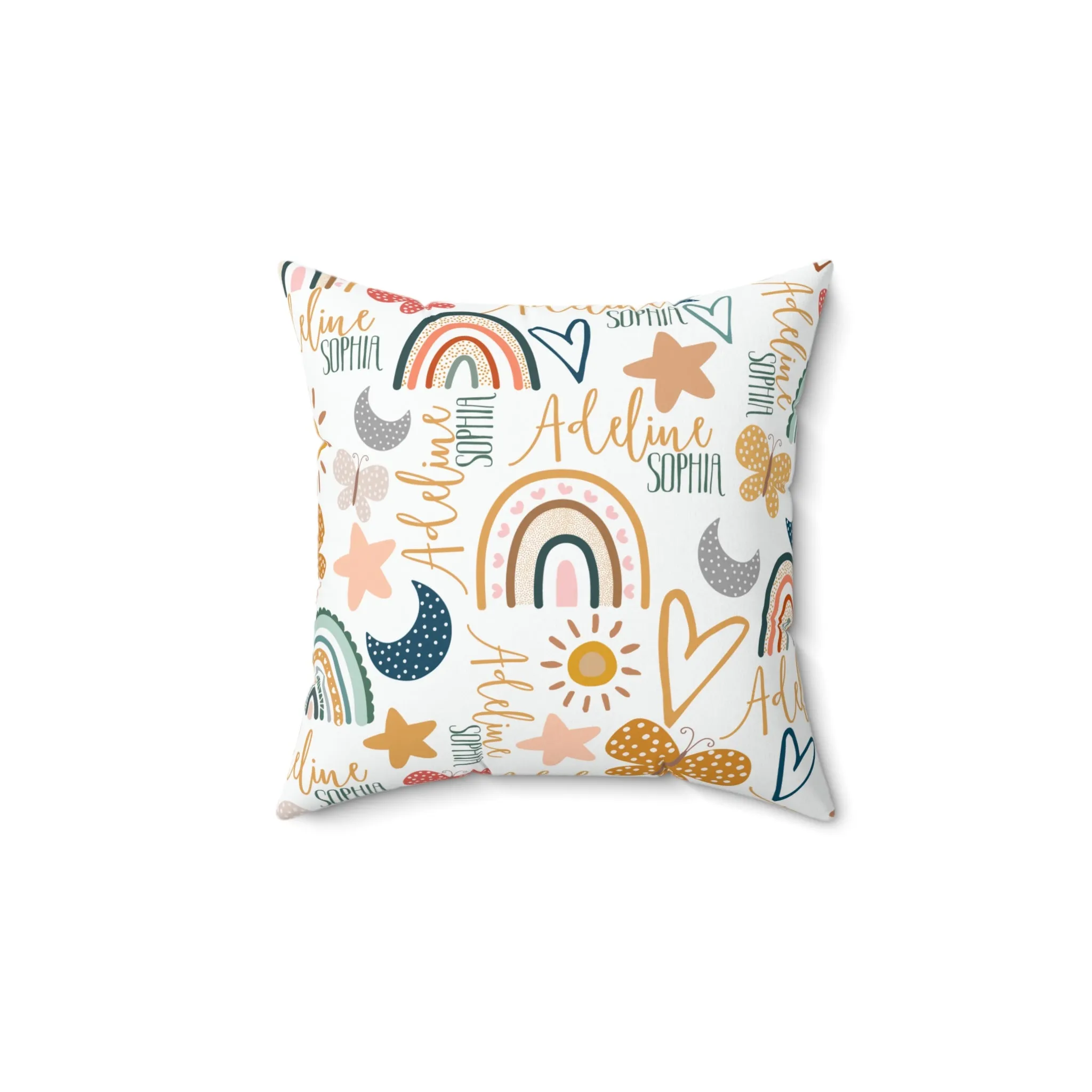 Kids Custom Name Square Pillow Boho Design Personalized Name Pillow Boho Theme Accents for Baby Room Girls Room Decor Boho Kids Room Decor