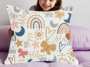 Kids Custom Name Square Pillow Boho Design Personalized Name Pillow Boho Theme Accents for Baby Room Girls Room Decor Boho Kids Room Decor