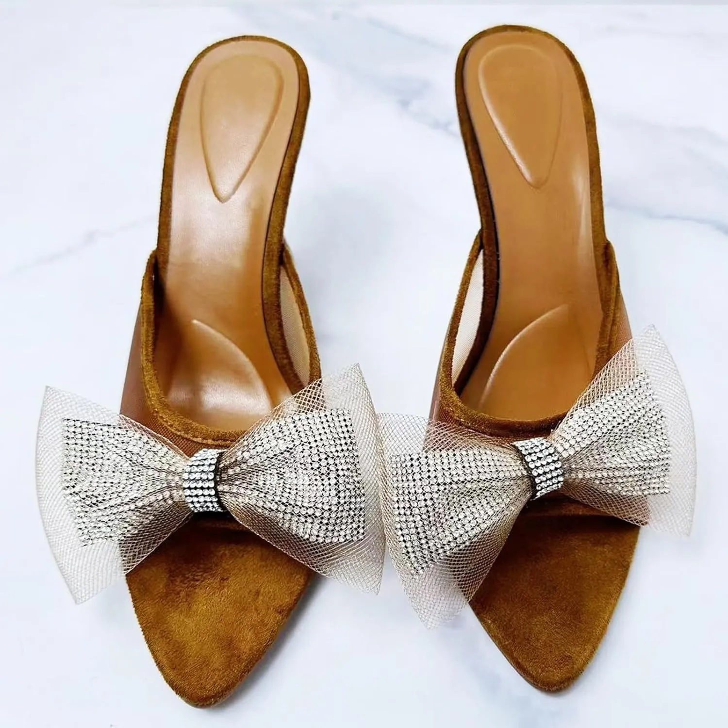 Kitten Heels Bow Mules for Women Round Toe Sling Back Heels Sandals
