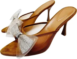 Kitten Heels Bow Mules for Women Round Toe Sling Back Heels Sandals