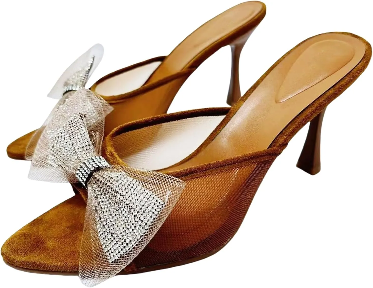 Kitten Heels Bow Mules for Women Round Toe Sling Back Heels Sandals