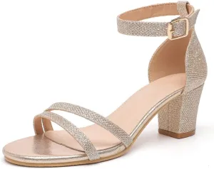 kkdom Women Fashion Open Toe Ankle Strap Chunky Heels Sexy Sandals Comfort Women Dressy Summer Shoe for Party Dating Daily Work