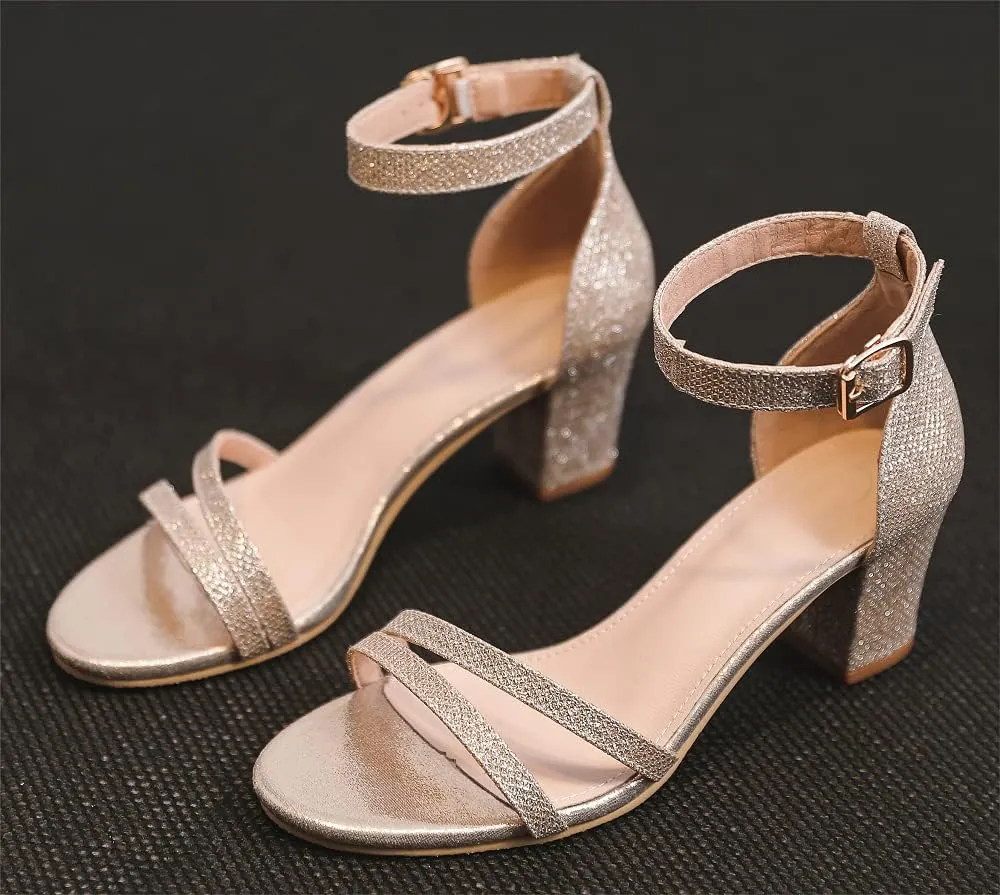 kkdom Women Fashion Open Toe Ankle Strap Chunky Heels Sexy Sandals Comfort Women Dressy Summer Shoe for Party Dating Daily Work