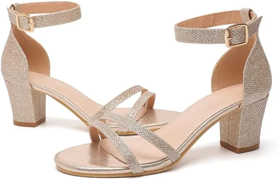kkdom Women Fashion Open Toe Ankle Strap Chunky Heels Sexy Sandals Comfort Women Dressy Summer Shoe for Party Dating Daily Work