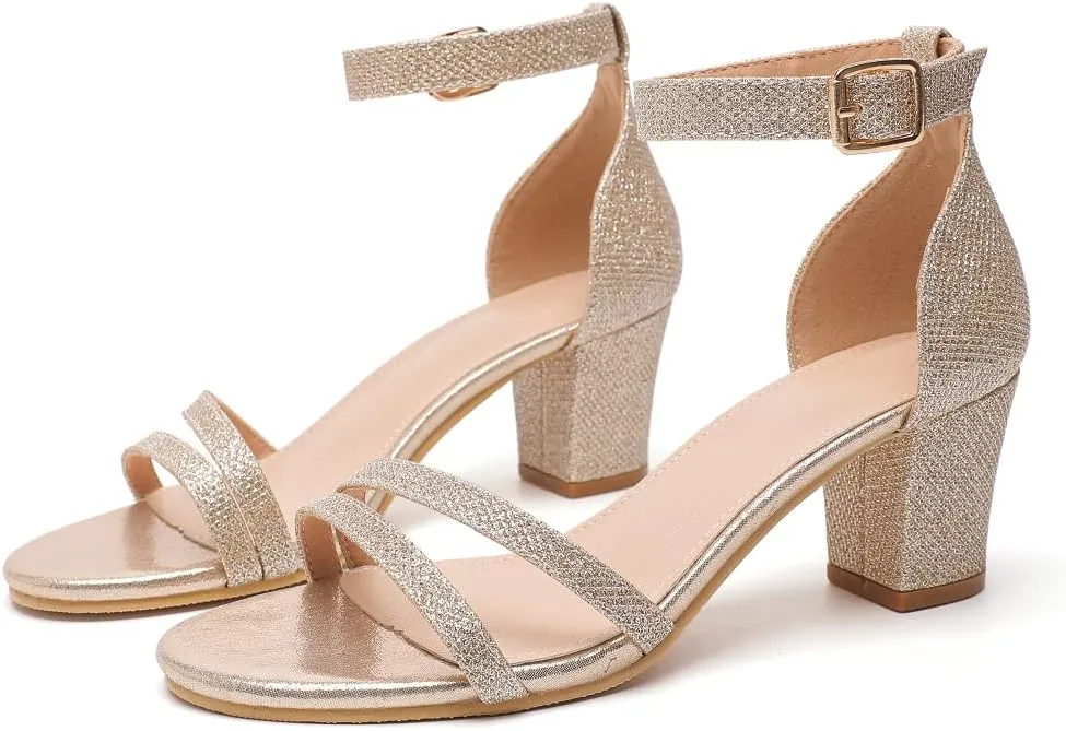 kkdom Women Fashion Open Toe Ankle Strap Chunky Heels Sexy Sandals Comfort Women Dressy Summer Shoe for Party Dating Daily Work