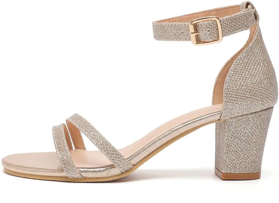 kkdom Women Fashion Open Toe Ankle Strap Chunky Heels Sexy Sandals Comfort Women Dressy Summer Shoe for Party Dating Daily Work