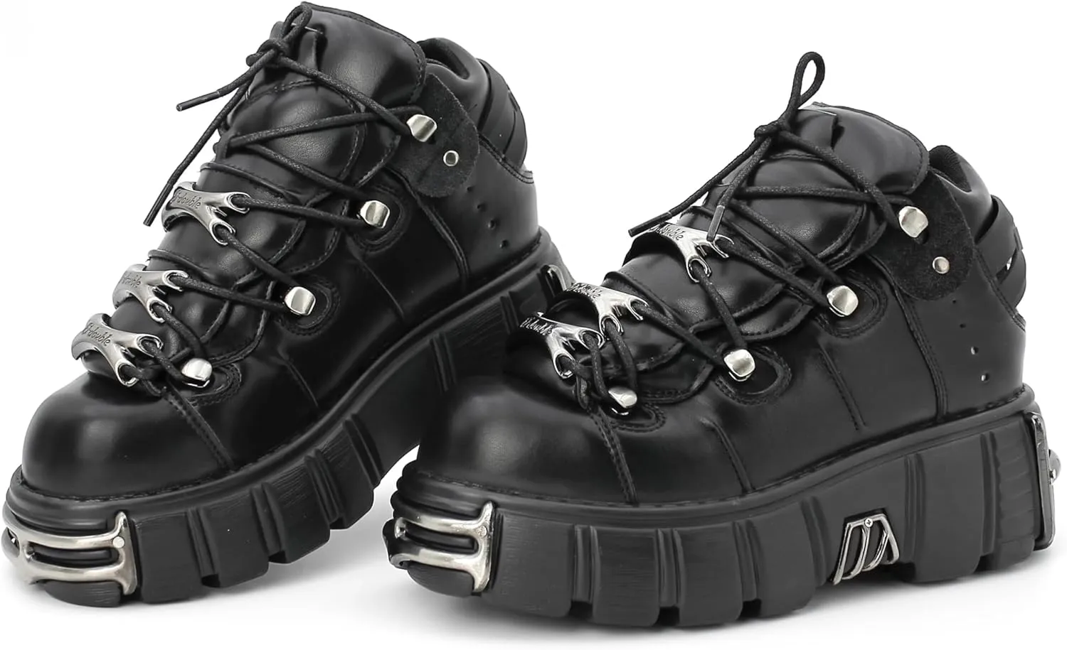 Kluolandi Women's Metal Platform Goth Boots Punk Style Lace-up Combat Boots Ankle Bootie Black Gothic Biker Boots