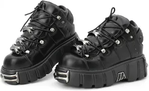 Kluolandi Women's Metal Platform Goth Boots Punk Style Lace-up Combat Boots Ankle Bootie Black Gothic Biker Boots