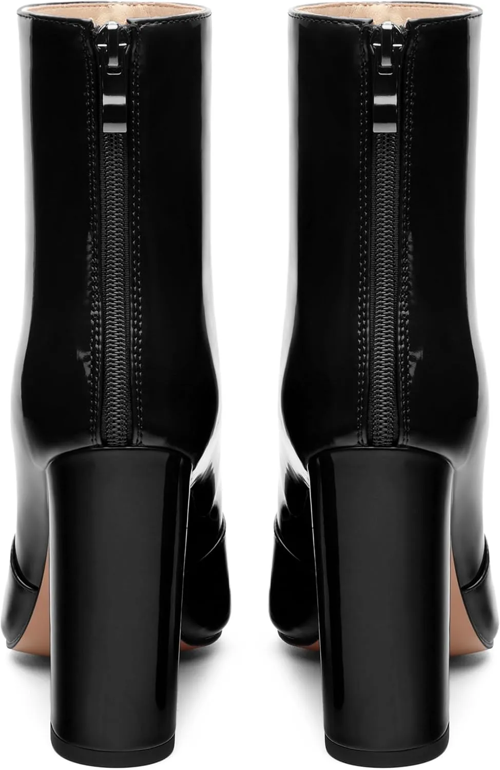 KUOARN Ankle Boots for Women Block High Heel Pointed Toe Patent 3.9 Inch Zipper Booties Sexy Dating Shopping Wedding Short Dress Boots