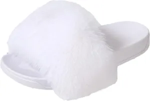 Ladies Fluffy Slippers Faux Fur Soft Slippers Stylish Open Toe Girls Sandals Outdoor Indoor Furry Comfortable