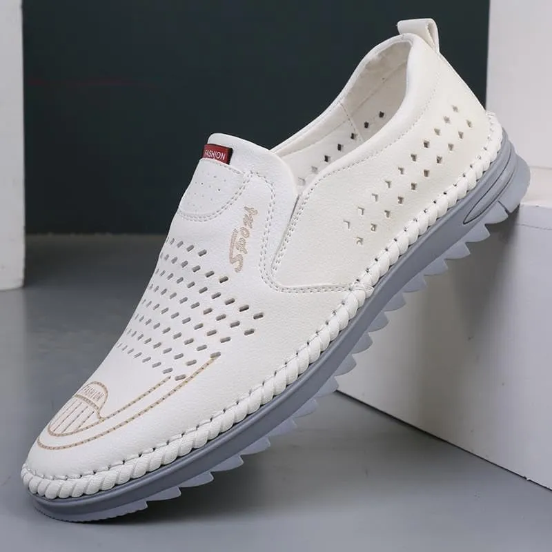 Large Size Men's Summer Perforated Breathable Loafers with Soft Soles, Anti-Slip and wear-Resistant, Business Daily Outdoor