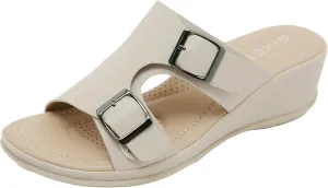 Leather Slides Sandals Women Dressy Summer Memory Foam Insole Comfortable Footwear Beach 2025 Elegant Indoor Outdoor Slippers