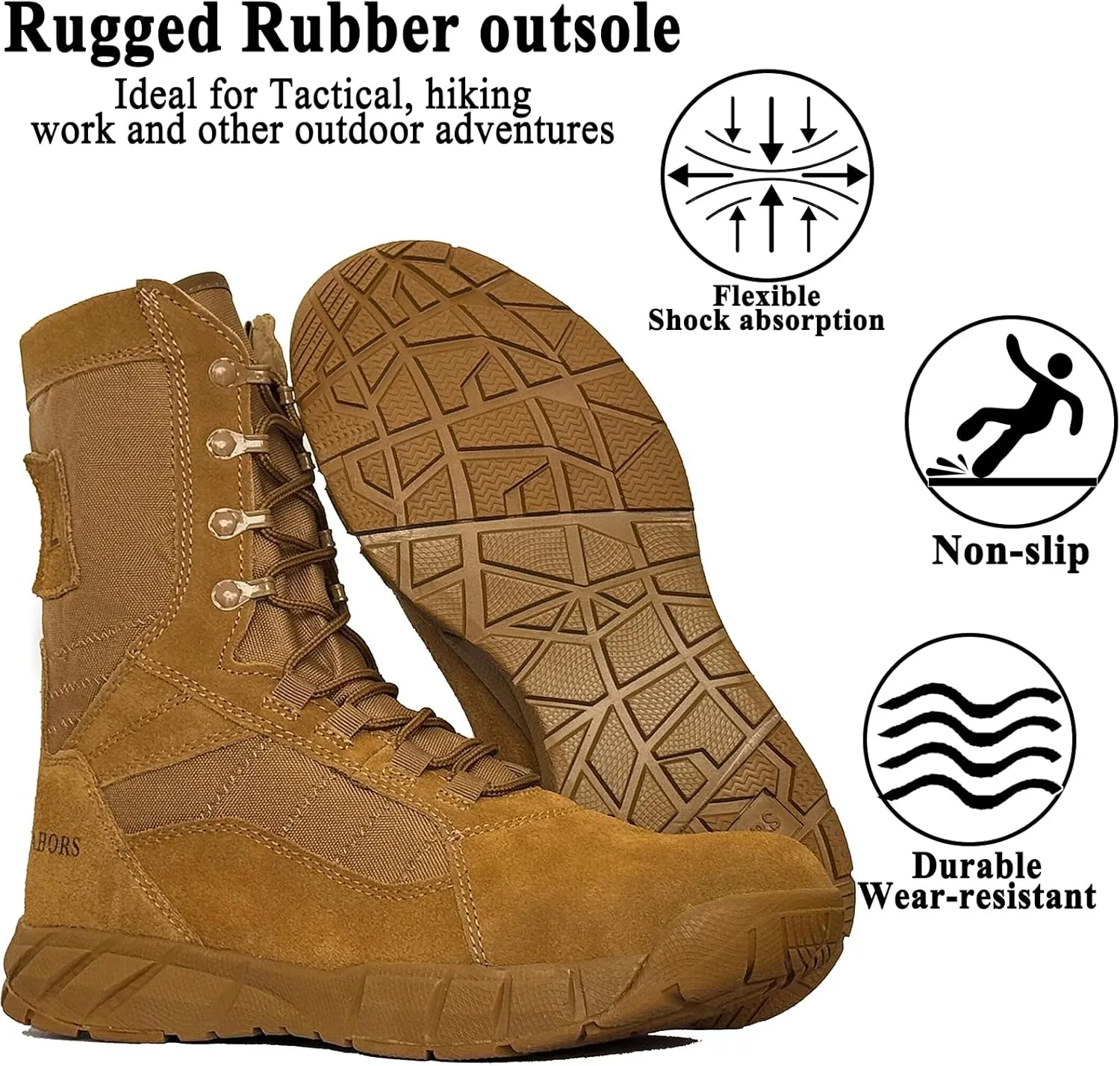 Lightweight Man Tactical Military Boots Combat Boots Anti-Collision Side Zipper Training Lace Up Outdoor Hiking Breathable Shoe