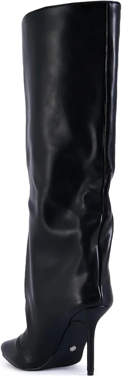 LingxiaUne Knee High Boots for Women Stylish Tall Boots With Square Toe Stiletto High Heel Pull On Women's Wide Calf Boots Classic Heeled Shoes For Ladies Party Prom Dressy Fall Winter Fashion