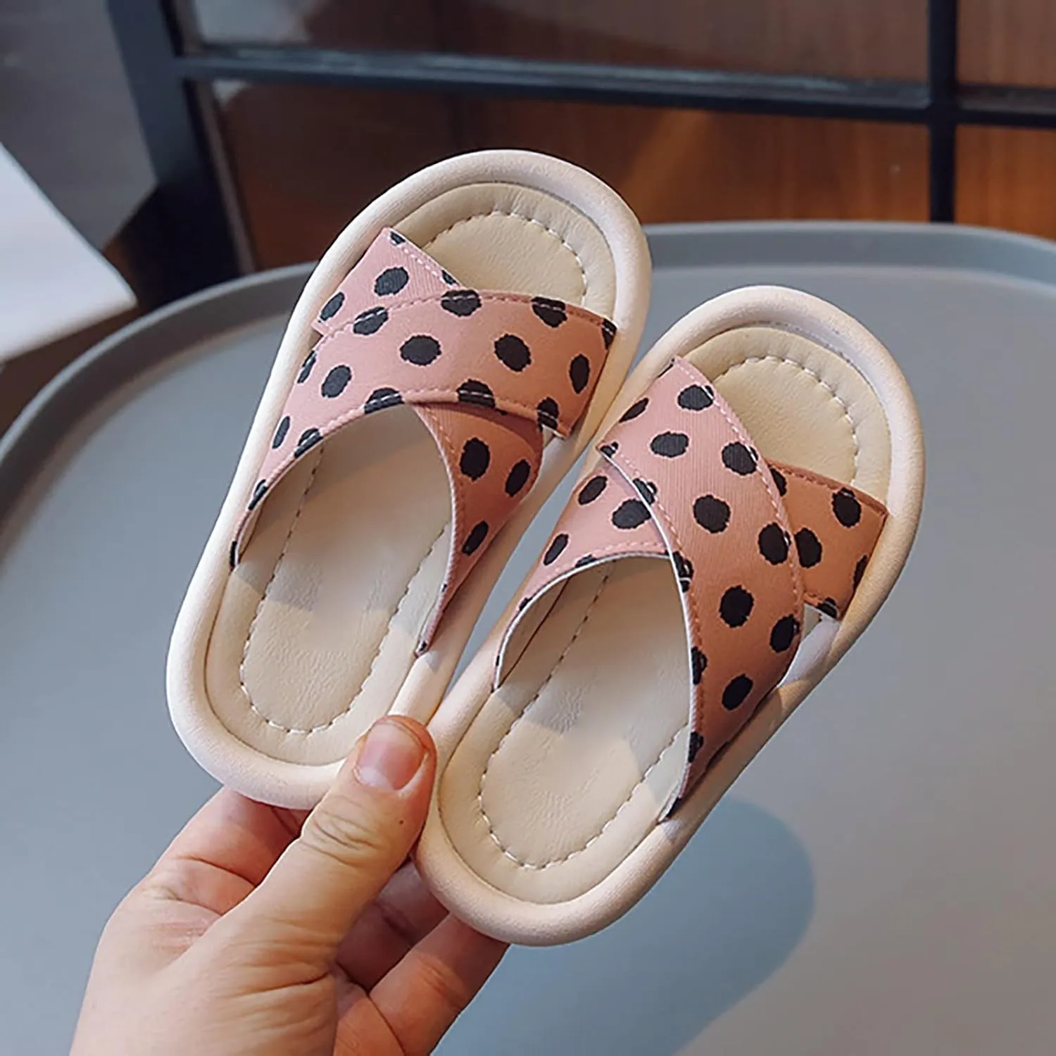 Little Girls Rubber Sandals Polka Dot Soft Casual Shoes Open Toe Outside Wear Slippers Big Girls Sandals