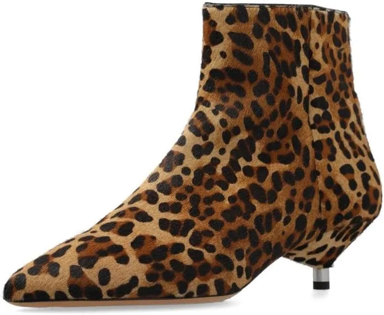 LOCERICH Womens Ankle Boots Suede Kitten Heel Low Heel Short Boots for Women Dressy Pointed Toe Leopard Boots