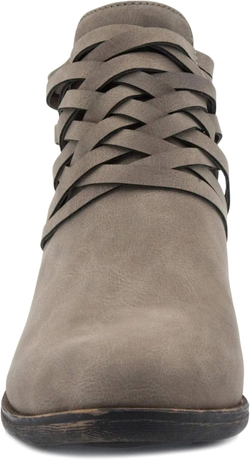 LONDON FOG Womens Mittle Dress Block Heel Ankle Boot, Ladies Back Zip Bootie with Criss Cross Wraparounds