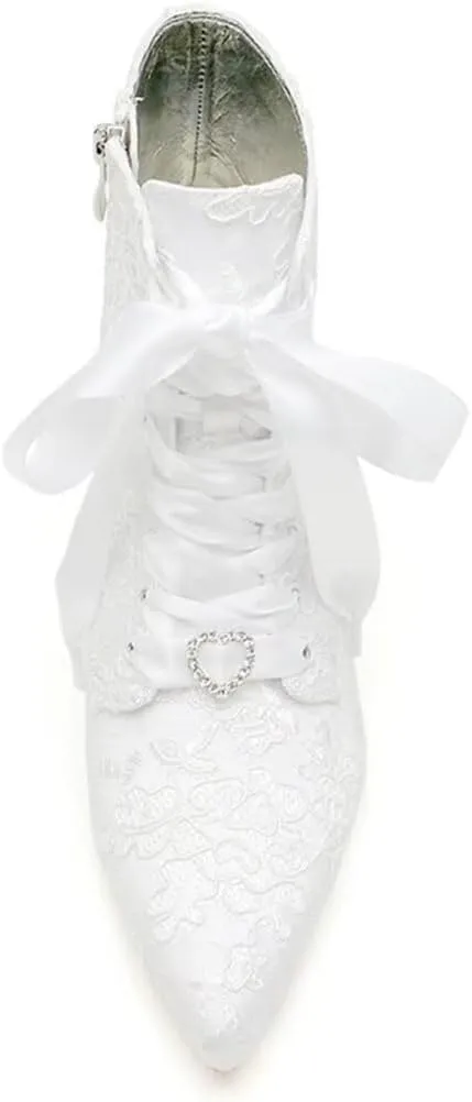 Low Heel Wedding Boots for Bride Lace Bridal Ankle Boots Wedding Shoes Bride Heels