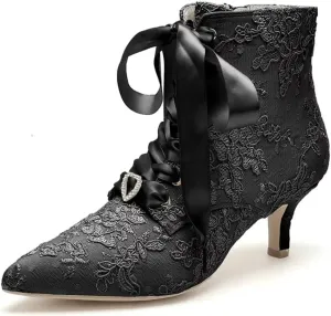 Low Heel Wedding Boots for Bride Lace Bridal Ankle Boots Wedding Shoes Bride Heels