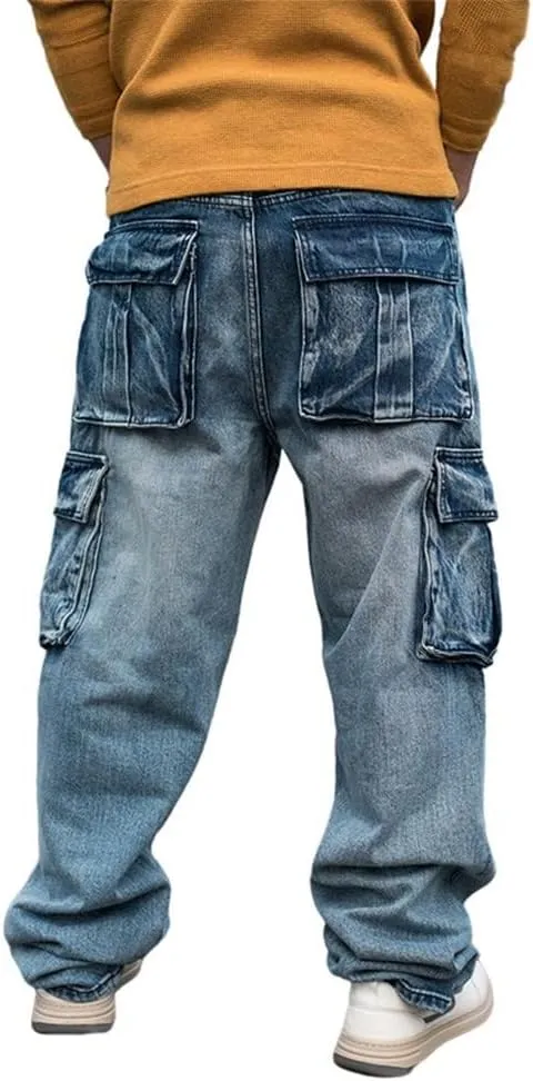 LUOBANIU Men's Baggy Jeans Hip Hop Loose fit 90s Vintage Cargo Denim Fashion Dance Skater Skateboard Pants