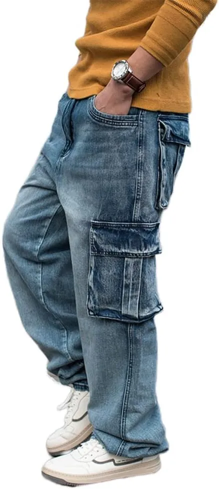 LUOBANIU Men's Baggy Jeans Hip Hop Loose fit 90s Vintage Cargo Denim Fashion Dance Skater Skateboard Pants
