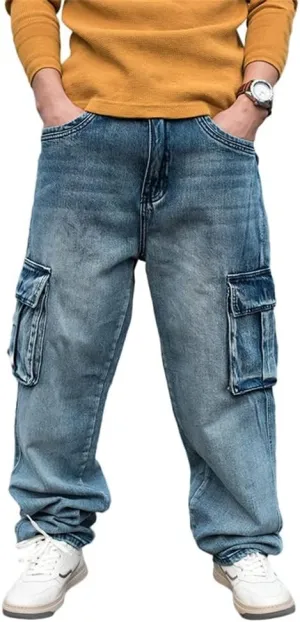 LUOBANIU Men's Baggy Jeans Hip Hop Loose fit 90s Vintage Cargo Denim Fashion Dance Skater Skateboard Pants