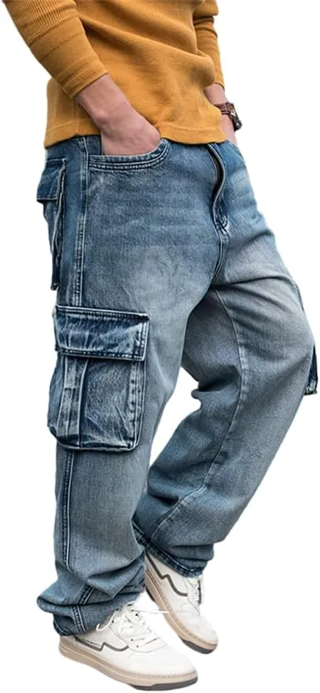 LUOBANIU Men's Baggy Jeans Hip Hop Loose fit 90s Vintage Cargo Denim Fashion Dance Skater Skateboard Pants