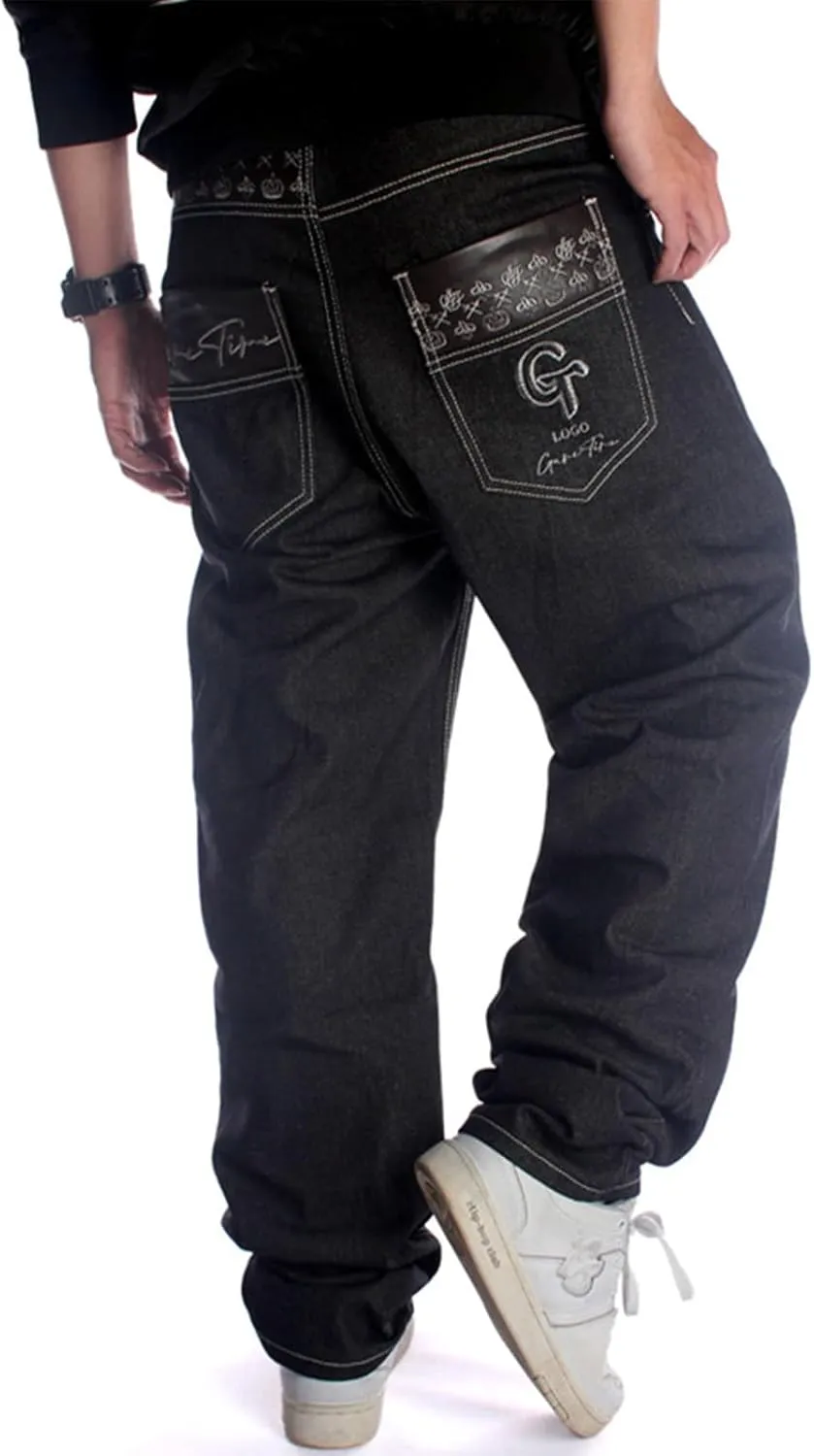 LUOBANIU Men's Baggy Jeans Loose Fit 90s Vintage Embroidered Denim Fashion Hip-hop Dance Skater Skateboard Pants