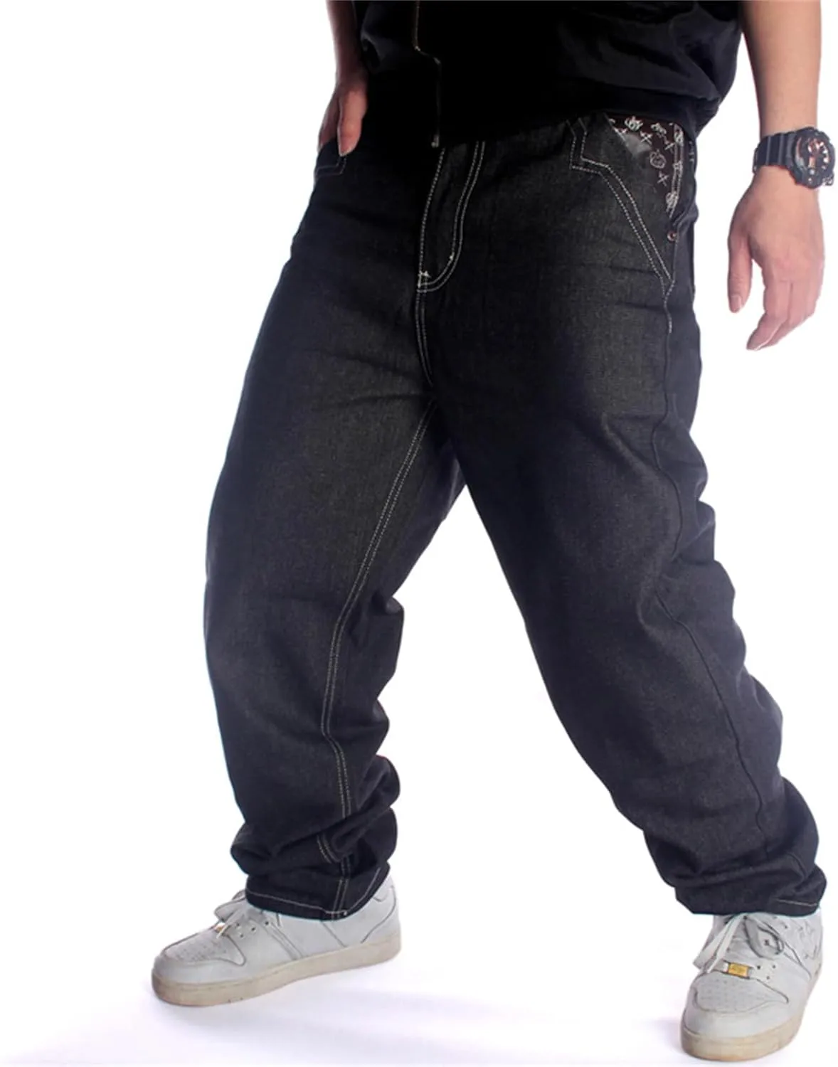 LUOBANIU Men's Baggy Jeans Loose Fit 90s Vintage Embroidered Denim Fashion Hip-hop Dance Skater Skateboard Pants