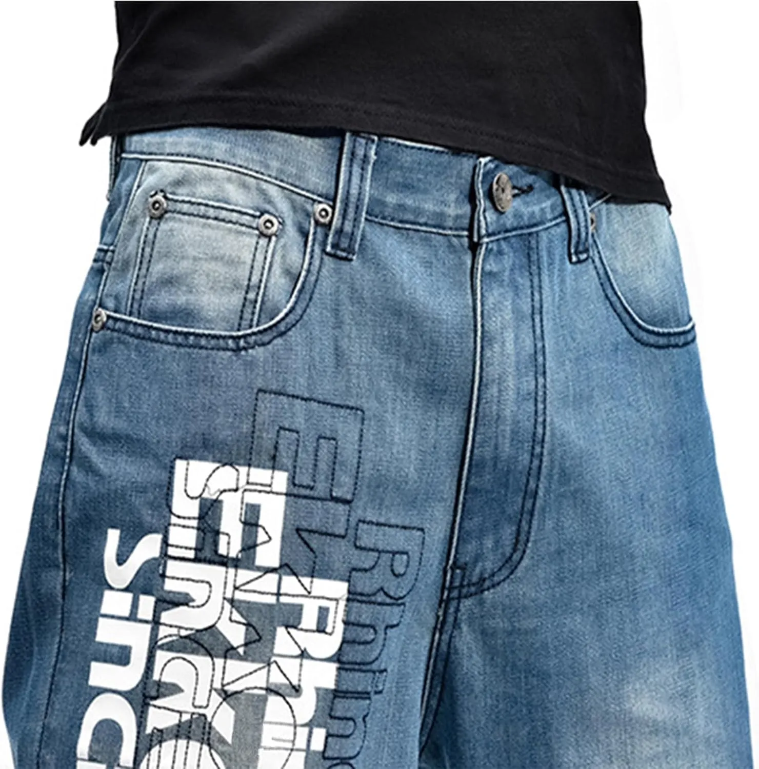 LUOBANIU Men's Fashion Baggy Jeans Straight Leg Denim Loose Fit Vintage Hip Hop Style Dance Skateboard Pants