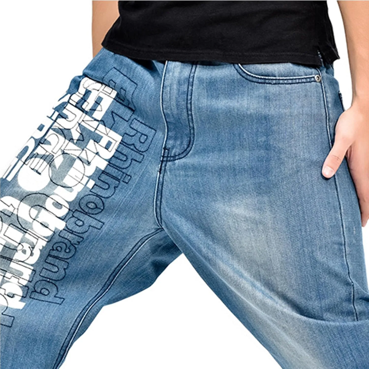 LUOBANIU Men's Fashion Baggy Jeans Straight Leg Denim Loose Fit Vintage Hip Hop Style Dance Skateboard Pants