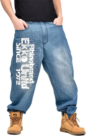 LUOBANIU Men's Fashion Baggy Jeans Straight Leg Denim Loose Fit Vintage Hip Hop Style Dance Skateboard Pants