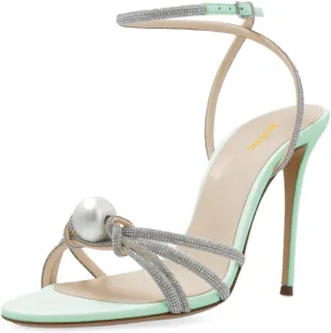 Maiyang Women Sexy Open Toe Rhinestone Strappy Pearl Sandals Thin High Heel Crossed Ankle Strap Summer Party Prom Club Shoes Size 4-16 US