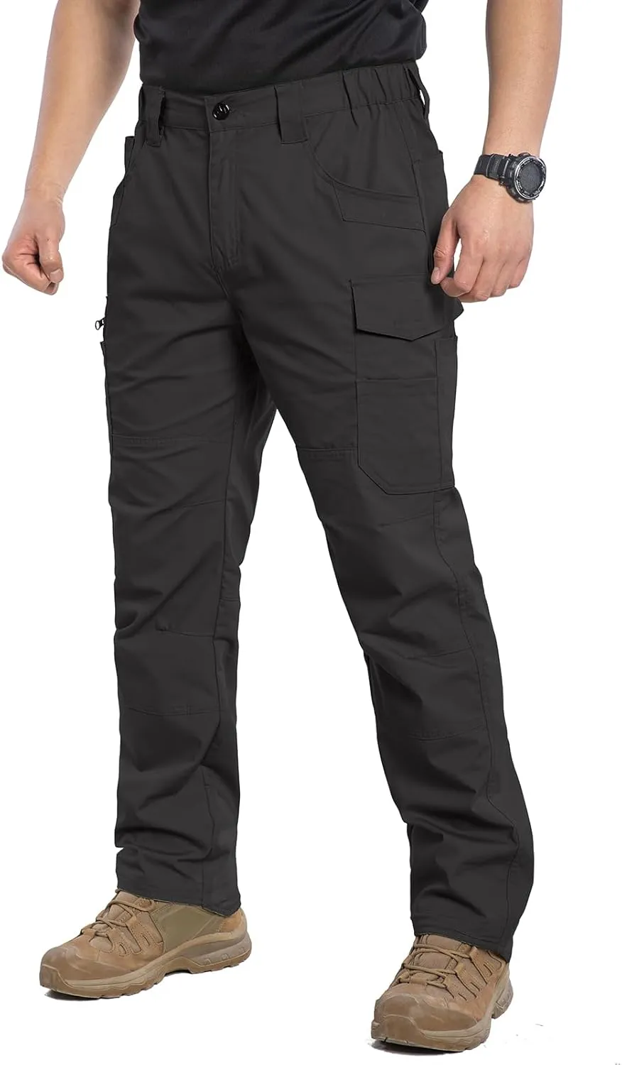 MANSDOUR Men's Ripstop Stretch Work Pants Lightweight Water Resistant Flex Cargo Pants Regular Fit EDC Utility Tactical Pants