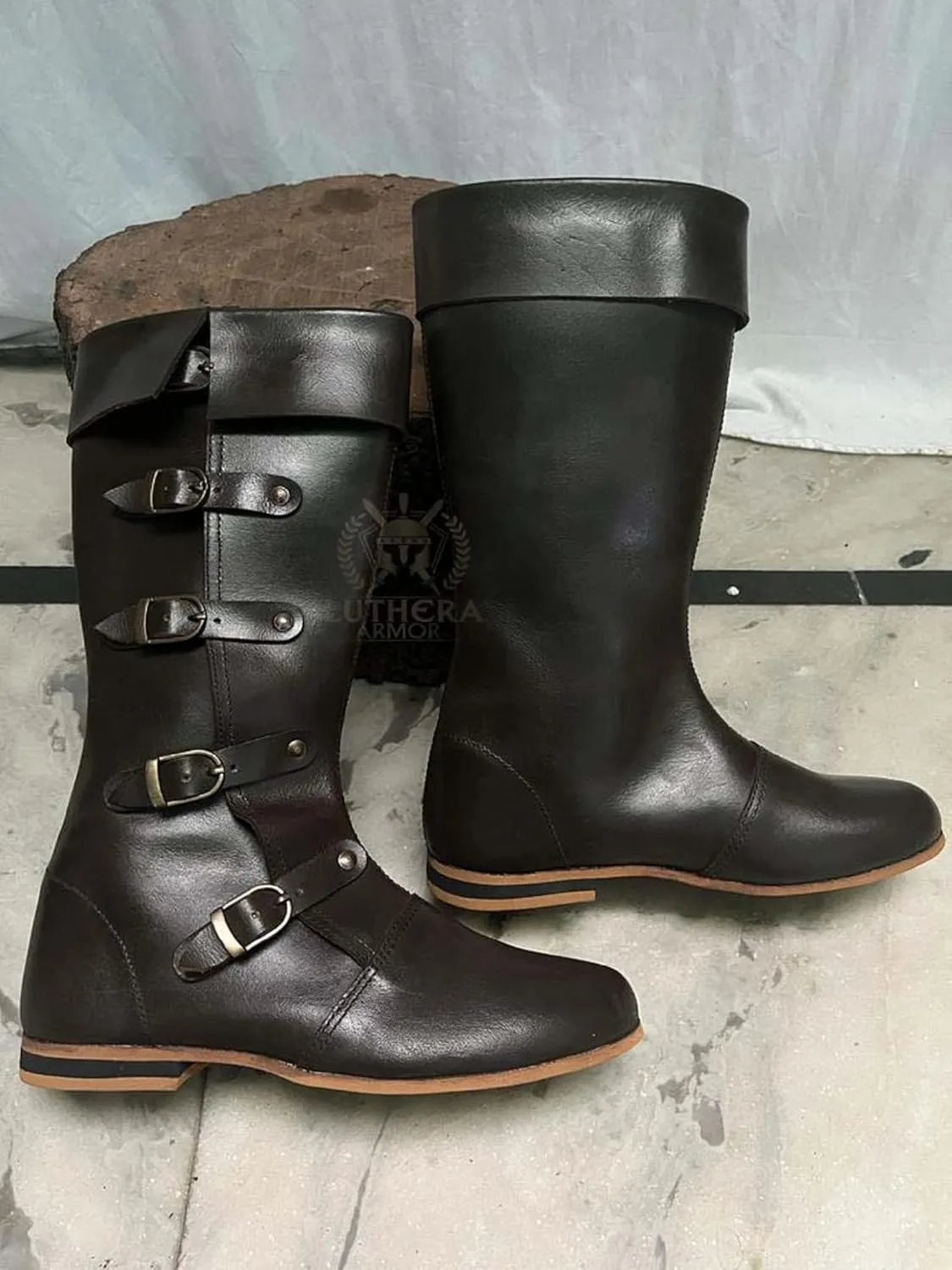 Medieval Leather Boots Caribbean Pirate Costume Boots Renaissance Inspired Loafer Boots for Adults